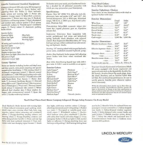 1969 Lincoln Continental Mark III Brochure Page 11